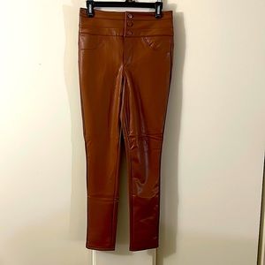 Cognac Faux Leather Pants